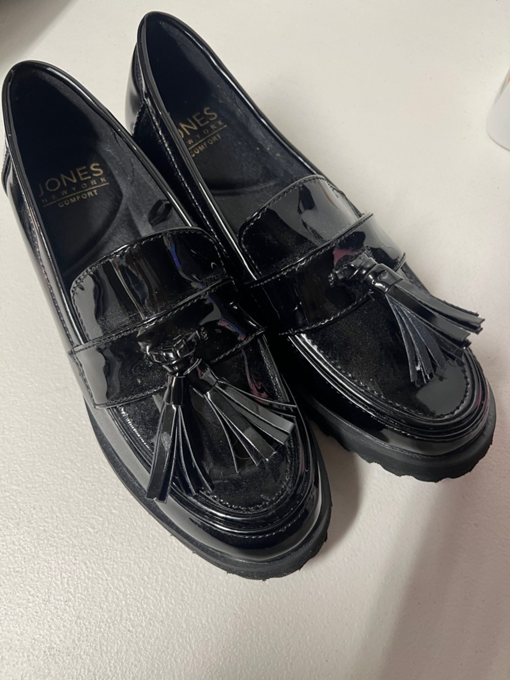 Jones New York Black Patent Tassel Penny Loafers